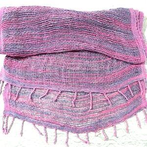 Novica 100% Cotton Scarf Boho Woven Pink/Blue Wrap with Fringe 68"×20"
